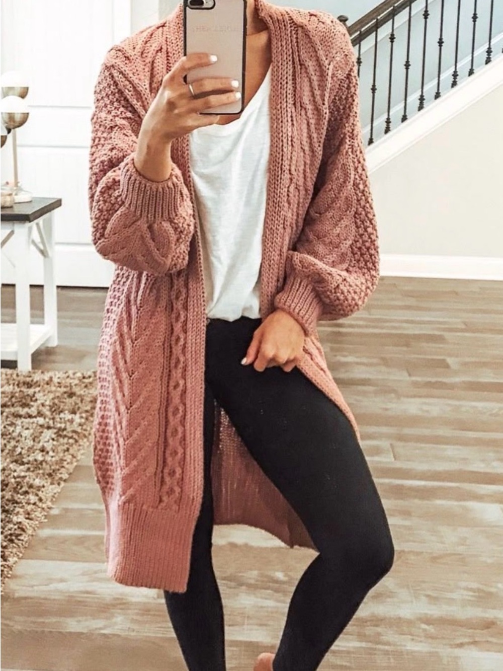 Topshop Dusty Rose Cable Knit Open-Front Cardigan